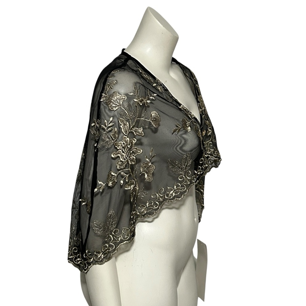 Ashro Beaded Evening Cape Bridal Black and Gold Size 12 Formal NEW